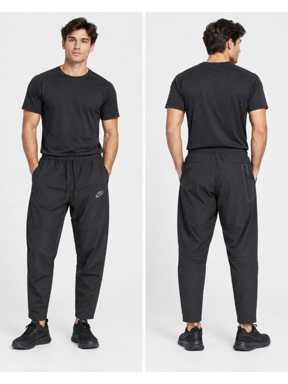 Nike Mens Black Athletic Jogger Pants Elastic Waist Zippered Pocket Design Large